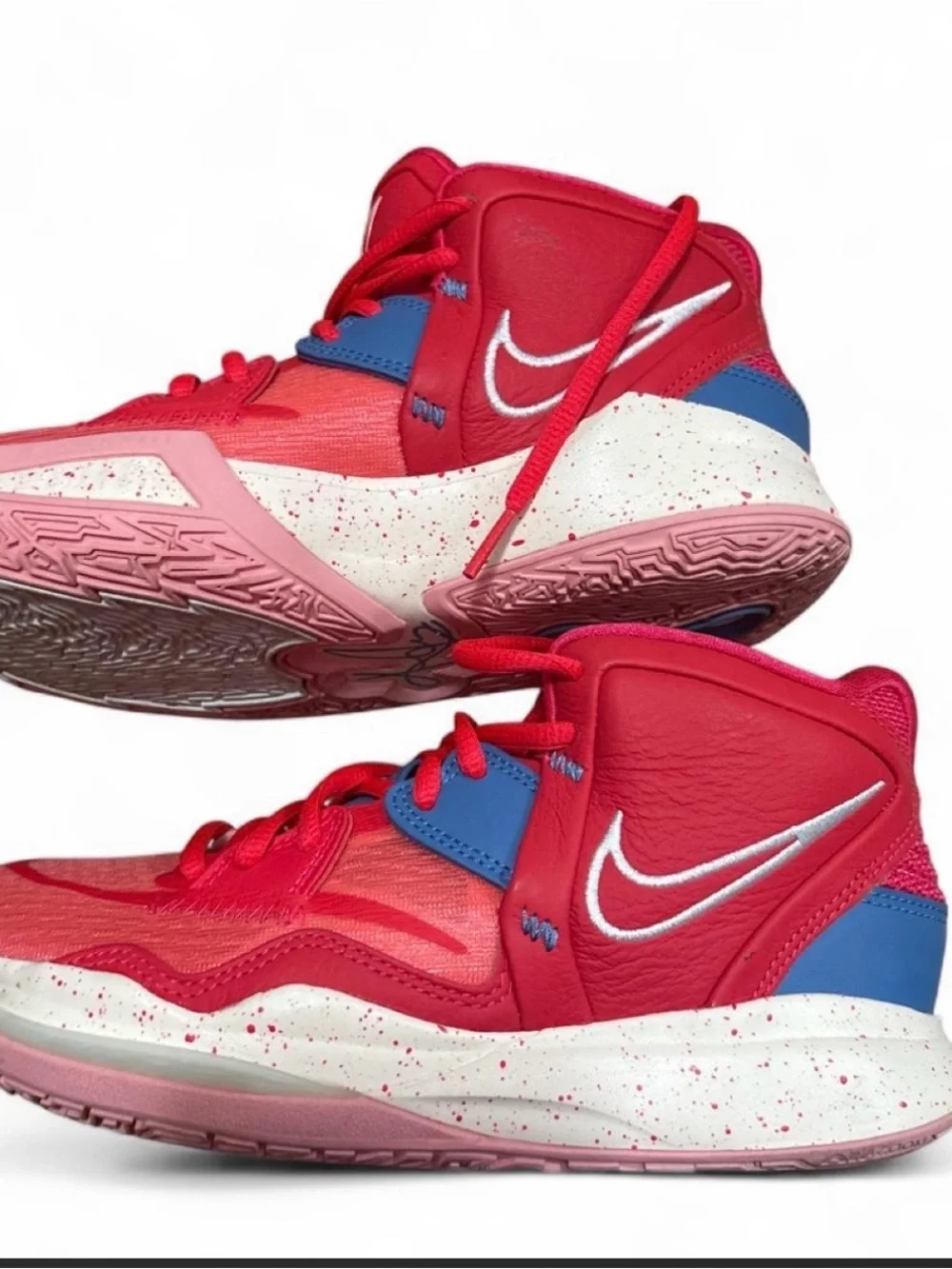 Nike mens Pink Red Basketball Sneakers with Blue Accents (NIKE KYRIE)